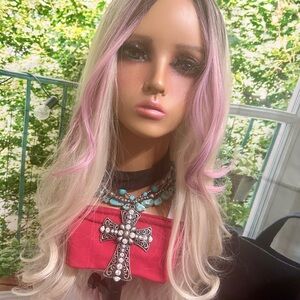 Stylish Pink and Blonde Wig